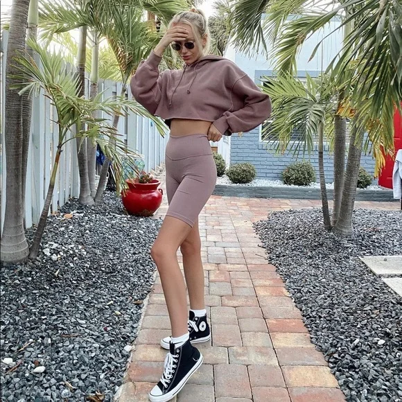 Aritzia TNA Crop Boyfriend Hoodie Mauve - Picture 3 of 6